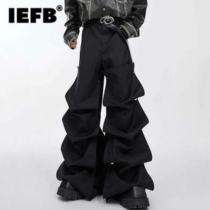Calça masculina iefb plissado calça de carga casual design de rebite casual cor de cor sólida trabalha com pernas largas calças de calça personalizadas de primavera 9c444442l2405