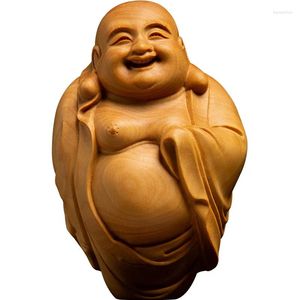 Decorative Figurines XS208-8CM Hand Carved Boxwood Carving Figurine Buddha Statue Home Decor -Feng Shui Belly Maitreya Sculpture