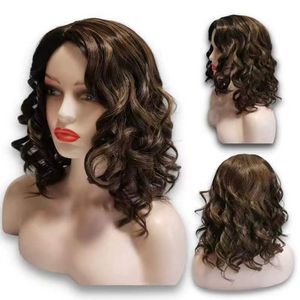 Peruca de cabelo humano para mulheres de 16 polegadas de profundidade GLAM Curl onda espanhola Wave Deep Brown Wigs
