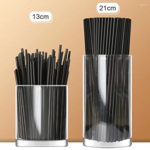 Tek Kullanımlık Bardak Pipetleri 500pcs Kokteyl 21/13cm Siyah Uzun Kısa Plastik Saman Diy Partisi Mutfak Aksesuarları İçme