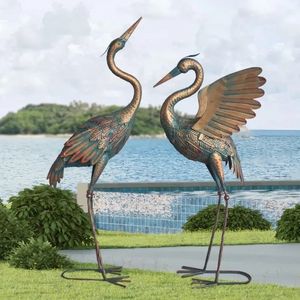 Oritty 33-37 inç Metal Vinç Bahçesi Heykeli Kuş Heron Heykel Bahçe Göleti Çim Arka Bahçe Havuzu için Açık Dekorasyon US 240509