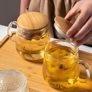 Tea Cups 1 Pc High Borosilicate Glass With Strainer And Bamboo Lid Perfect For Home Office Party 572ML(19.07OZ)