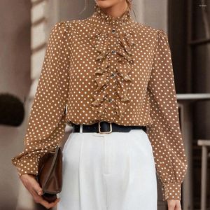 Camicette femminile Fashion Polka Dot Stamping Ruffle Shirts Elegant Office Lady Cash 2024 Spring Summer Long Sleeve Shirt Top Top