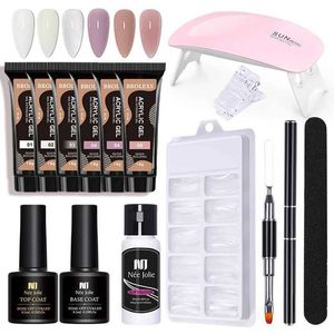 Nail Polish Poly Nail Gel Kit with 6W LED Lamp All-In-One Set for Manicure Semi-Permanent Extension Gel and Acrylic French Nails with Tool T240510