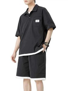 Men's Tracksuits Summer Harajuku Tracksuit Men Women Short Sleeve Hoodie Shirt Top + Matching Shorts Couple Unisex Casual Hip Hop Clothing Q2405010