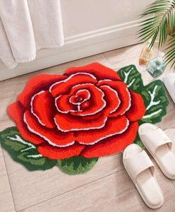 カーペット赤いバラの花の手作りの刺繍カーペットベッドルームリビングルームラウンドラグベッドソフトパーラーアンチスリップ廊下の椅子キッズドアマット