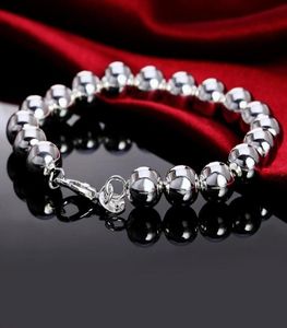 Beaded Strands Fashion Brands 925 Sterling Silver Classic 10MM Bead Chain Bracelet For Man Woman Wedding Party Christmas Gifts Fi9555452