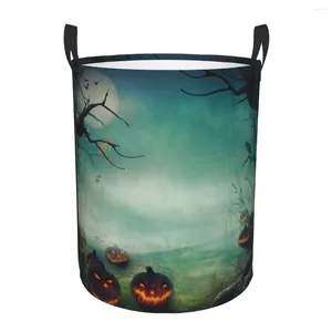 Tvättpåsar Dirty Basket Halloween Forest Pumpkins With Woods Folding Clothing Lagring Hucket Toy Home Waterproof Organizer