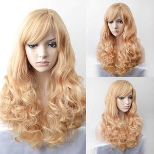 Yiwu flickor fluffigt långt lockigt hår peruk huvudskydd syntetiskt hår siden peruk