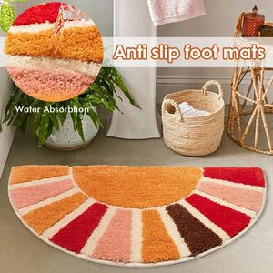 Carpets Semi-Circle Carpet Soft Flocking Rug Doormat Bedroom Toilet Bathroom Shower Door Absorbent Non-Slip Foot Pad Bohemian Style