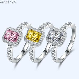 Novo anel cz rosa de micro-set quadrado com elegante simulação amarela Moissanite Wedding Cedic Cubic Zirconia Ring