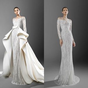 2021 Zuhair Murad Suknie ślubne syreny z odłączonym pociągiem Sheer Secion Długie rękawy aplikacje ślubne suknie ślubne plus size 196b