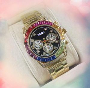 Beliebte Unisex Day Date Uhrzeit Uhren -Mode -Colofrul Diamanten Ring Männer Watschen Frauen Quarz Batterie Damen Präsident Kettenarmband Uhrengeschenke
