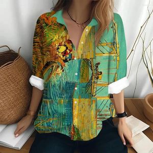 Женские блузки модные рубашки и элегантная художественная масляная живопись свободно размер с длинными рукавами повседневные
