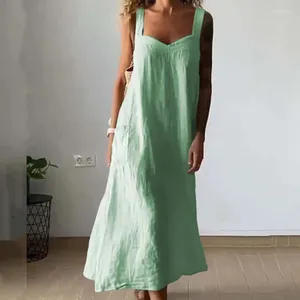 Casual Dresses 2024 Summer Women Solid Color Suspender Dress Elegant Off Shoulder Simple Long Casaul Sleeveless Loose Party