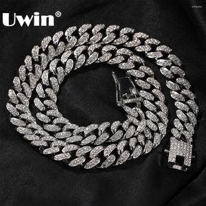 Ketten uwin 12mm Miami Cuban Link Chain Halsketten aus 2 Zeilen verweilen Strasssteine Pave -Einstellungen Hip -Hop -Schmuck für Geschenk