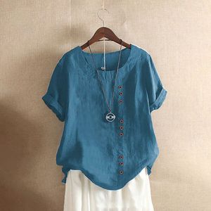 Womens Cotton Linen Jacket Large Casual Loose Cotton Linen T-shirt Cotton Linen Womens Large Womens short sleeved shirt womens designer clothing SEHF