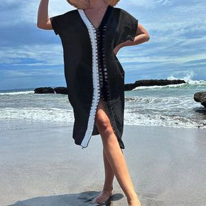 Elegantes Spitzenstickte Kaftan Kleid Retro V-Ausschnitt Fledermäuse Ärmel Schwarzer Sommer Freizeitbeschäftigung Schwimm Maxi Kleider 2024