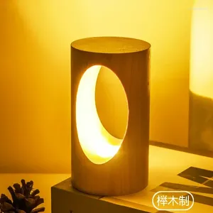 Lâmpadas de mesa Led Wood Desk Lumin Bedroom Bedside Night Light Light Lighting Decoração Criativa Casa Casa única