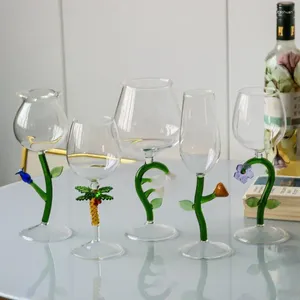 Wine Glasses 1 PC Creative 3D Green Plant Flower Stem Red White Cup Stemware Goblets Champagne Flute Household Party Fine Gifts