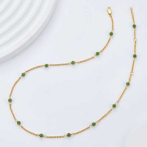 Pendant Necklaces Minar Retro Green Color Natural Stone Charm Necklaces for Women 14K Real Gold Plated Copper O-chain Chokers Minimalist Jewelry
