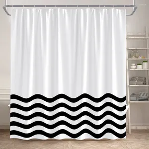 Duschgardiner svartvit våg randig gardin kreativ geometrisk linje design modern minimalistisk badrum tyg heminredning