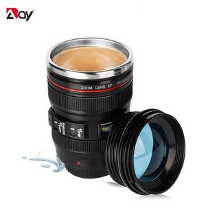 Tazza di lente per fotocamera del caffè tazza con coperchio thermos bottiglia d'acqua in acciaio inossidabile bicchiere bidone bocchetta isolato a vuoto isolato 240510 240510