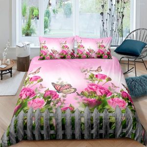 Bettwäsche Sets 3D -Blumen und Schmetterlinge Design Bettdecke Abdeckungs Set Quilt Covers Kissen Koffer Full Twin Single Double Size Bett Bettwäsche