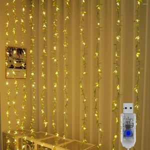 Dekorativa blommor 1 Pack 100LED WILLOW CURTIN LIGHTS 8 Mode Twinkle Fairy String med USB Plug för julgran Pati