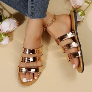 Scarpe casual 2024 Summer's Women Sliper Gold Band Designer Gold Sandals Flat Womens Female Female Feste