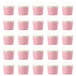Disposable Cups Straws 50 Pcs Ice Cream Dessert Paper Bowls Cake Containers Jelly Soup Lid Pudding Home Supplies Household
