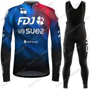 Set da corsa 2024 Team Fdj Suez Cicling Jersey Set inverno Autumn Unisex Autunno Uomo da donna Sambuggio per biciclette per biciclette.