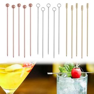 5pcs Edelstahl -Cocktailstangen Obst wiederverwendbares Getränk Picks Martini Zahnstocher für Getränke 240422