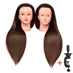 Mannequin Heads Hair Longo Modelo Humano Cabeça 100% Alta Temperatura Treinamento de Barbeiro da Fibra Optic para Trocar Doll Cosmético Q240510