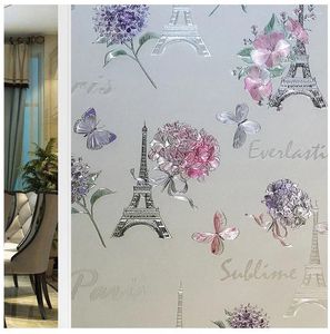 Window Stickers Frosted 3D Colourful Paris Love Film 45/60/90x200cm Decorative Stained Glass Static Cling Embossing Sticker