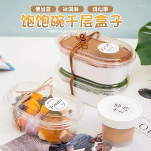 使い捨てカップストロー25pcs 500ml透明なケーキボックスティラミスムースペストリーカップペットプラスチックアイスクリームプディングゼリーデザート付き