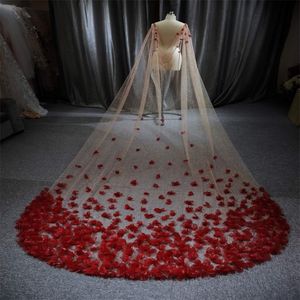Роскошные красные свадебные вуали шикарные с блестками однослойные цветочные 3-метровые аксессуары для свадебных аксессуаров.