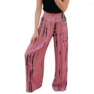 Women's Pants Spring Summer Women Wide Elastic High Waist Long Tie Dye Print Leg Pockets Trousers Streetwear