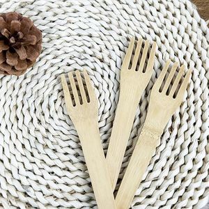 Ужин наборы посуды Bamboo Home Dableware Wooden Fork Японская бревенчатая бревенчатая четыре зубья торт десерт десерт