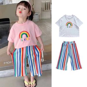 Conjuntos de roupas de roupas de roupas de menina para crianças camiseta de mangas curtas+calças de 2 peças 2023 Crianças de childrens de verão