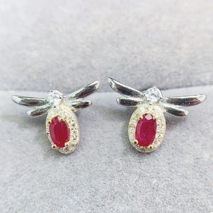 Studörhängen naturlig riktig röd rubin örhänge söt bi stil 3 5mm 0,4ct 2st ädelsten 925 sterling silver fina smycken l24354