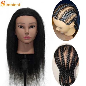 Mannequin Heads African Head with Real Hair Afro Professional Styling Weaving Training Barber Tools Wig Q240510