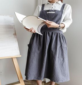Women Apron Falten -Rock -Design Einfacher Baumwolluniform -Coverall Schürzen zwei Taschenkochen Backcafé Shop BBQ APRON Home Kitchen 3278761