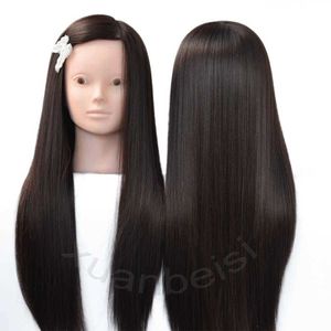 Mannequin Heads Brown Hair Head Dolls for Braiders Synthetic Body Painted Female Styling Training Q240510