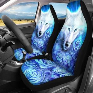 Крышка автомобильного сиденья 2pcs Universal Rose Wolf Print Print Cover Protector для внедорожника