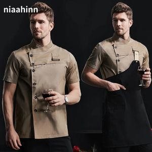 Unisex catering kappa kock uniform andas av kök kök jacka restaurang el cafe barber butik servitör arbete skjorta förkläde 240430