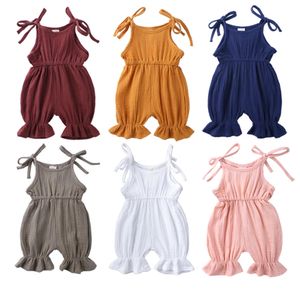 2024 Baby Girls Summer Romper Solid Cotton Slevele Batysiut Ubrania Born But Cut Pants Outfits Bodysuit za 0-3T 240511