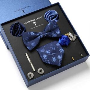 Neckkrawatte Set Krawatte Set für Männer Seiden Schmetterling Krawatte Hanky Manschettenknöpfe Krawattenklammern und Stecknadel -Set Paisley Blumenbowtie