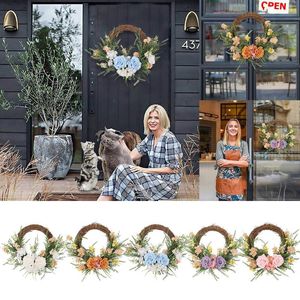 Dekorativa blommor Summer Rose Wreath Wall Hanging Home Decoration Flower Pendant Wedding Pography Props Window Sug Cups