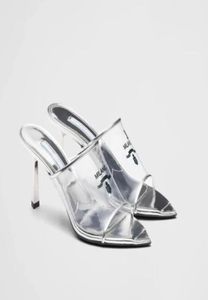 22S اسم الصيف العلامة التجارية Slipper Sandal High Heels Women Sandalies White Black Print Plexiglas Slides Slides Open Open Open و Doaned DR8228656
